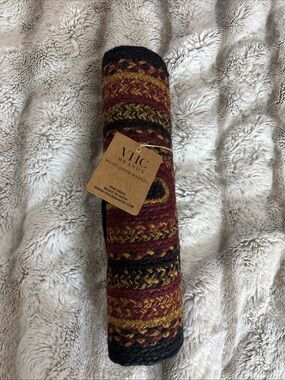 VHC Brands JUTE Burgundy/Tan/Black, India Braided Oval Table Runner 13” x 36”